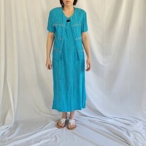 90s Blue Rayon Dress and Top Set‎